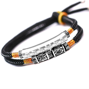 PURE SILVER Om Mani Padme Hum Charm Double Rope Tibetan bracelet